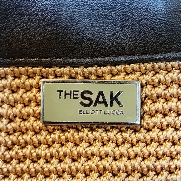 The Sak Elliott Lucca Shoulder Bag Brown Crochet Women's Purse Leather Trimmed - Picture 3 of 14